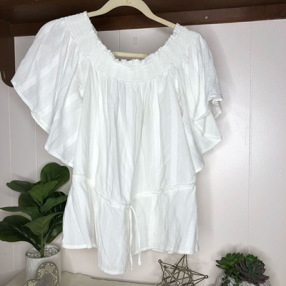 Abercrombie & Fitch Women's Gauze Tie Waist Elastic Neckline Pheasant Top Medium